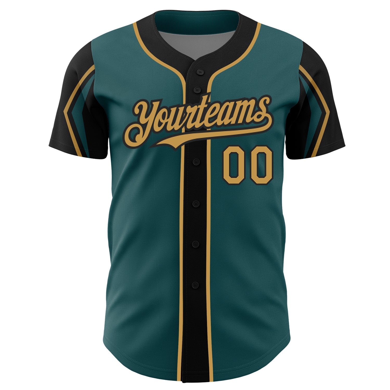 Custom Midnight Green Old Gold-Black 3 Colors Arm Shapes Authentic Baseball Jersey - Sky-Custom