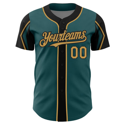 Custom Midnight Green Old Gold-Black 3 Colors Arm Shapes Authentic Baseball Jersey - Sky-Custom