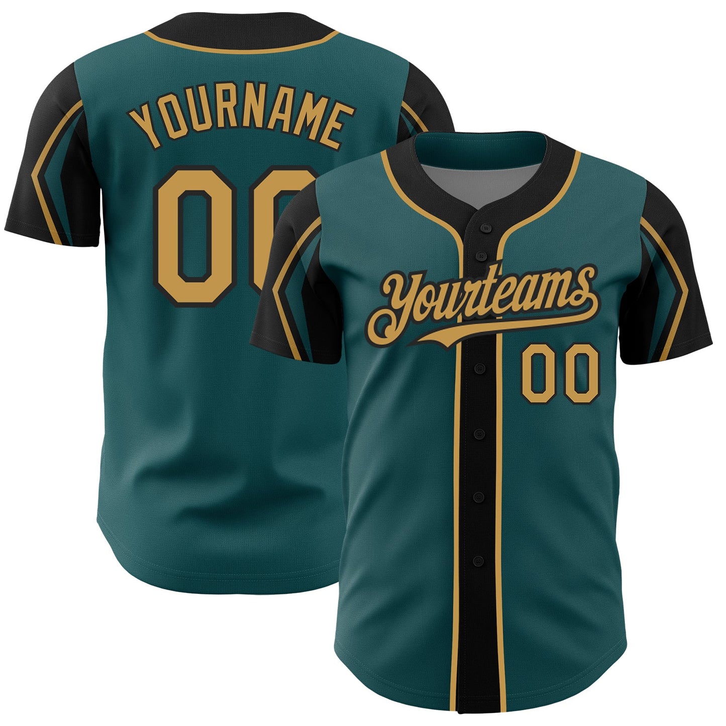 Custom Midnight Green Old Gold-Black 3 Colors Arm Shapes Authentic Baseball Jersey - Sky-Custom