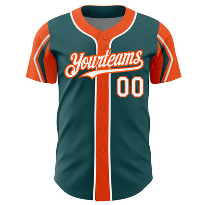 Custom Midnight Green White-Orange 3 Colors Arm Shapes Authentic Baseball Jersey - Sky-Custom