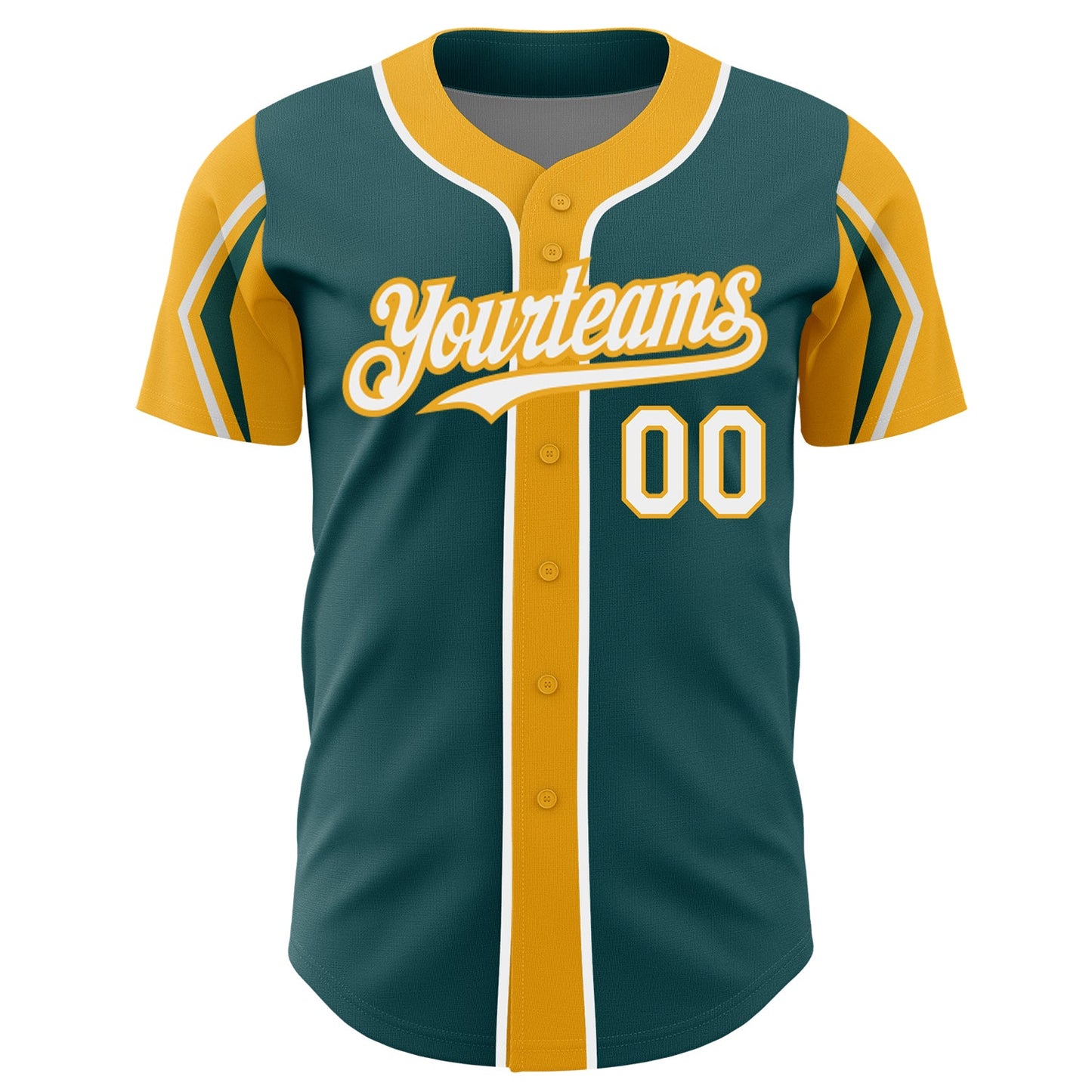Custom Midnight Green White-Gold 3 Colors Arm Shapes Authentic Baseball Jersey - Sky-Custom