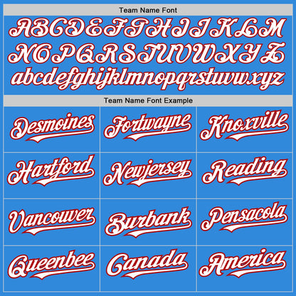 Custom Electric Blue White-Red 3 Colors Arm Shapes Authentic Baseball Jersey - Sky-Custom