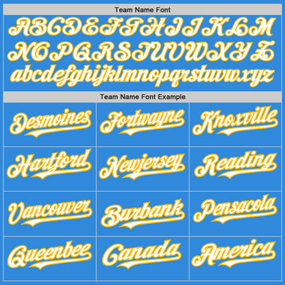Custom Electric Blue White-Gold 3 Colors Arm Shapes Authentic Baseball Jersey - Sky-Custom