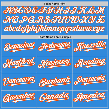 Custom Electric Blue White-Orange 3 Colors Arm Shapes Authentic Baseball Jersey - Sky-Custom
