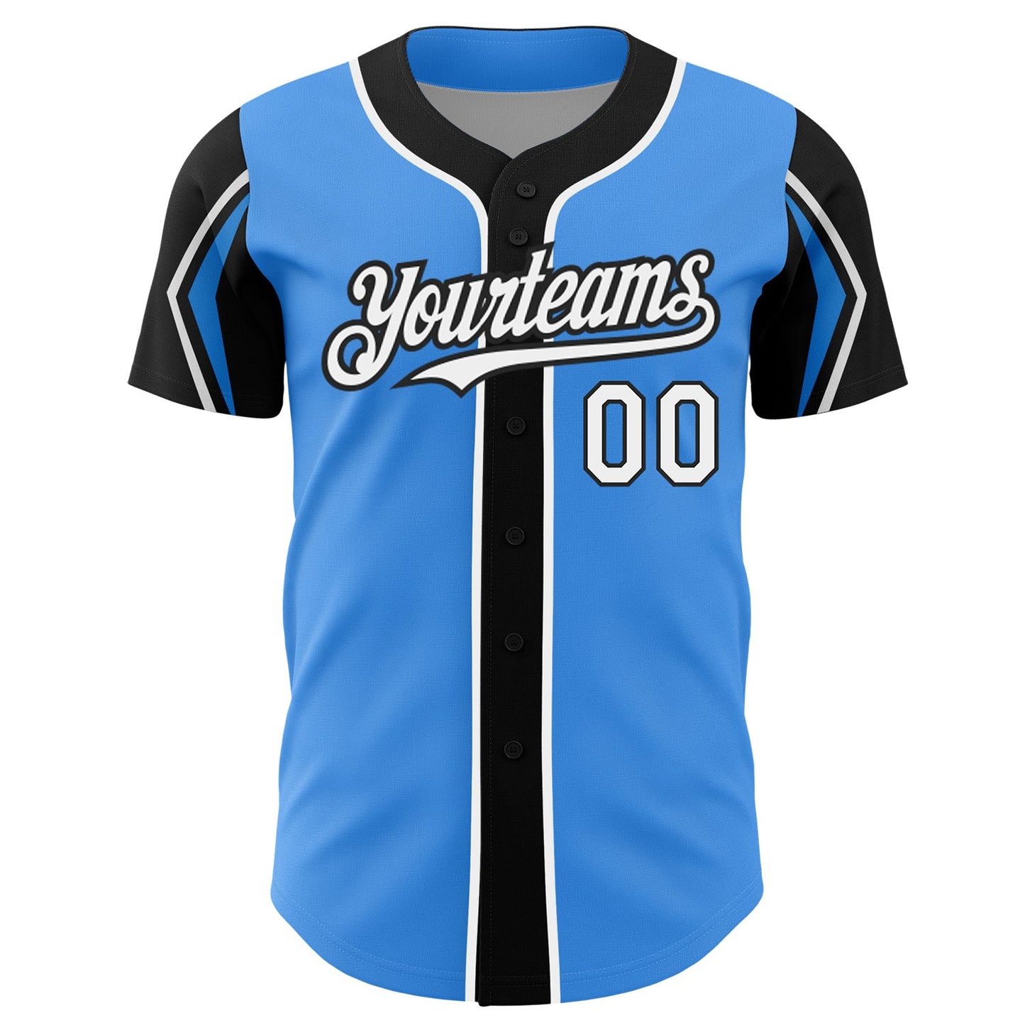 Custom Electric Blue White-Black 3 Colors Arm Shapes Authentic Baseball Jersey - Sky-Custom