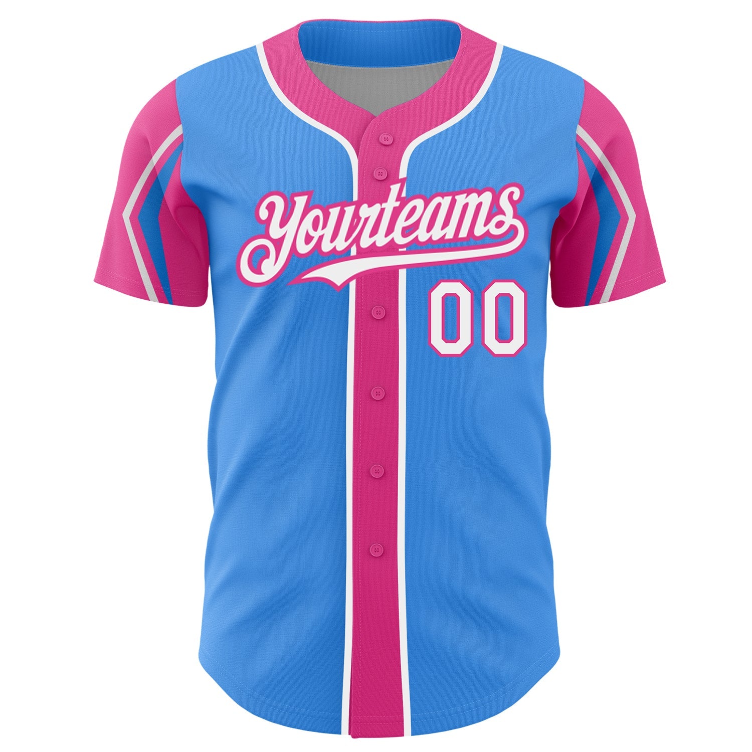 Custom Electric Blue White-Pink 3 Colors Arm Shapes Authentic Baseball Jersey - Sky-Custom