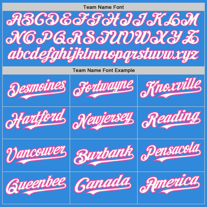 Custom Electric Blue White-Pink 3 Colors Arm Shapes Authentic Baseball Jersey - Sky-Custom