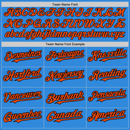 Custom Electric Blue Orange-Black 3 Colors Arm Shapes Authentic Baseball Jersey - Sky-Custom