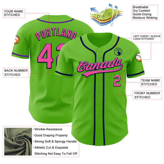 Custom Aurora Green Pink-Navy Authentic Baseball Jersey - Sky-Custom