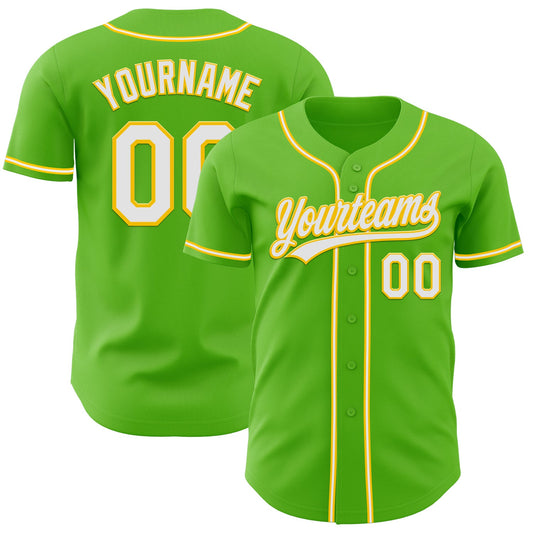 Custom Aurora Green White-Yellow Authentic Baseball Jersey - Sky-Custom