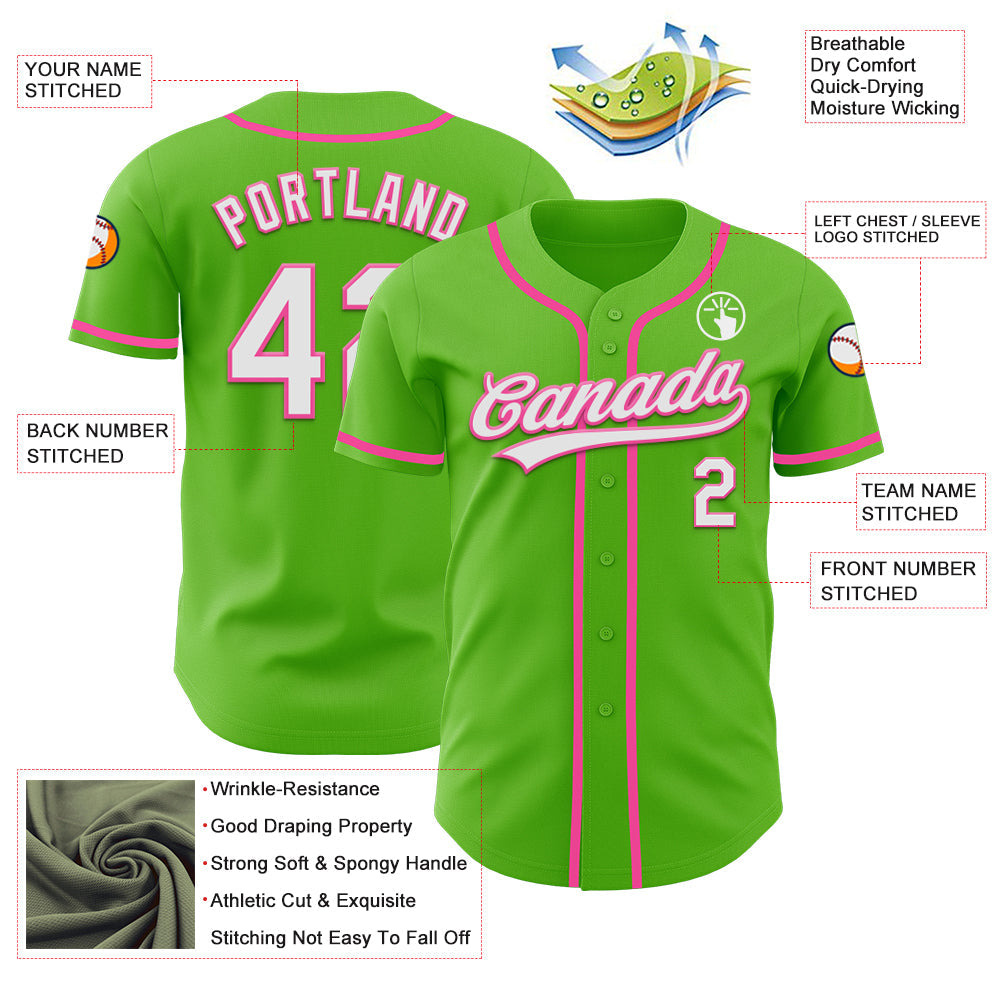 Custom Aurora Green White-Pink Authentic Baseball Jersey - Sky-Custom