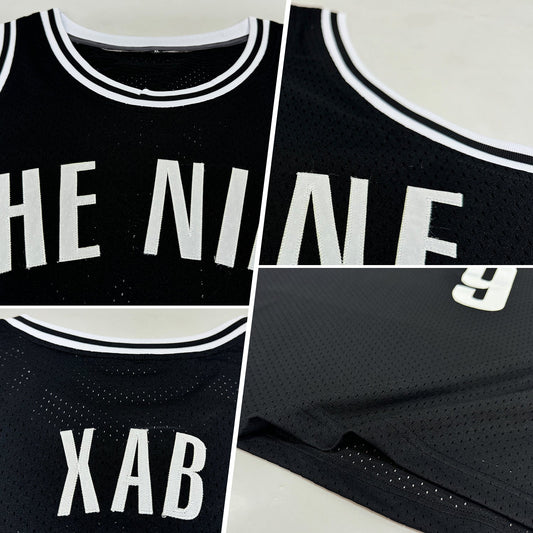 Custom Black White Authentic Throwback Basketball Jersey - Sky-Custom
