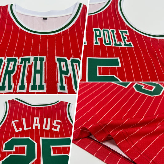Custom Red White Pinstripe Kelly Green-White Authentic Basketball Jersey - Sky-Custom