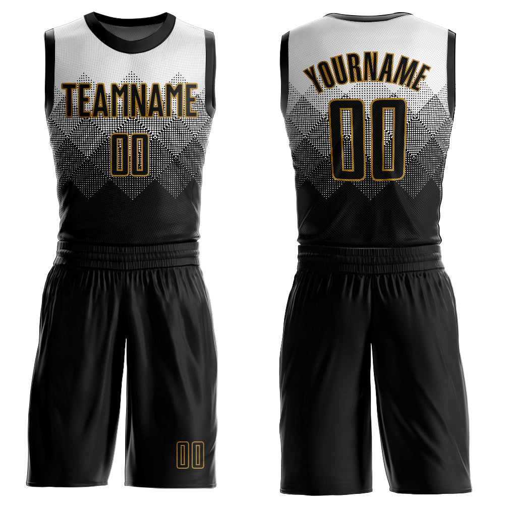Custom White Black-Old Gold Round Neck Sublimation Basketball Suit Jersey - Sky-Custom