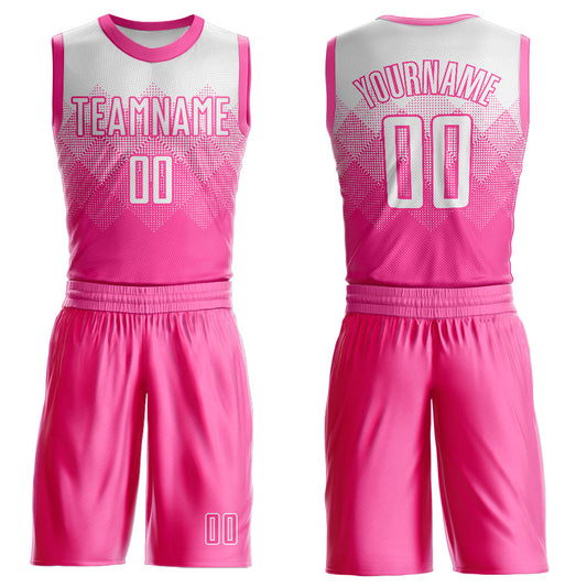 Custom Pink White Round Neck Sublimation Basketball Suit Jersey - Sky-Custom