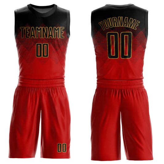 Custom Red Black-Old Gold Round Neck Sublimation Basketball Suit Jersey - Sky-Custom