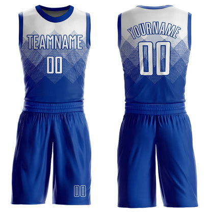 Custom Royal White Round Neck Sublimation Basketball Suit Jersey - Sky-Custom