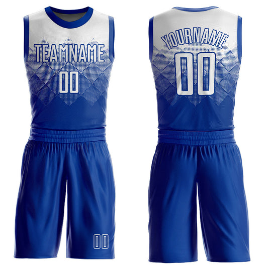 Custom Royal White Round Neck Sublimation Basketball Suit Jersey - Sky-Custom