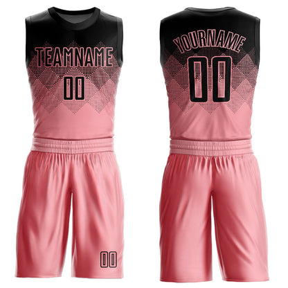 Custom Medium Pink Black Round Neck Sublimation Basketball Suit Jersey - Sky-Custom