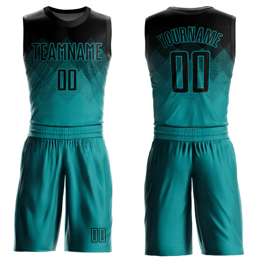 Custom Teal Black Round Neck Sublimation Basketball Suit Jersey - Sky-Custom