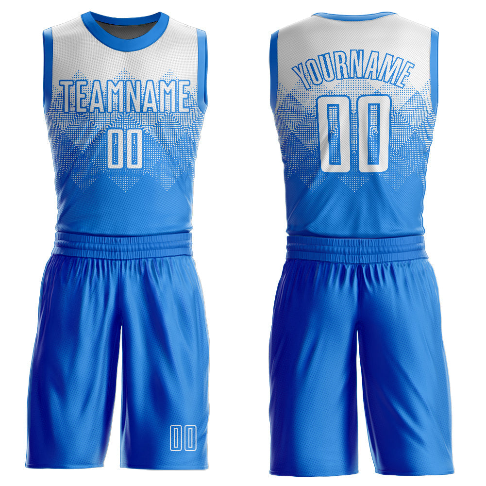 Custom Powder Blue White Round Neck Sublimation Basketball Suit Jersey - Sky-Custom