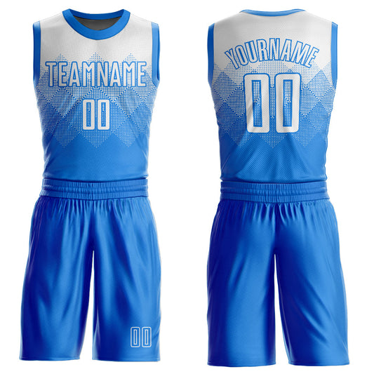 Custom Powder Blue White Round Neck Sublimation Basketball Suit Jersey - Sky-Custom
