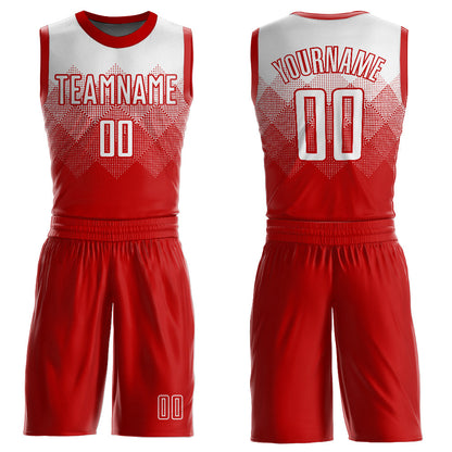 Custom Red White Round Neck Sublimation Basketball Suit Jersey - Sky-Custom