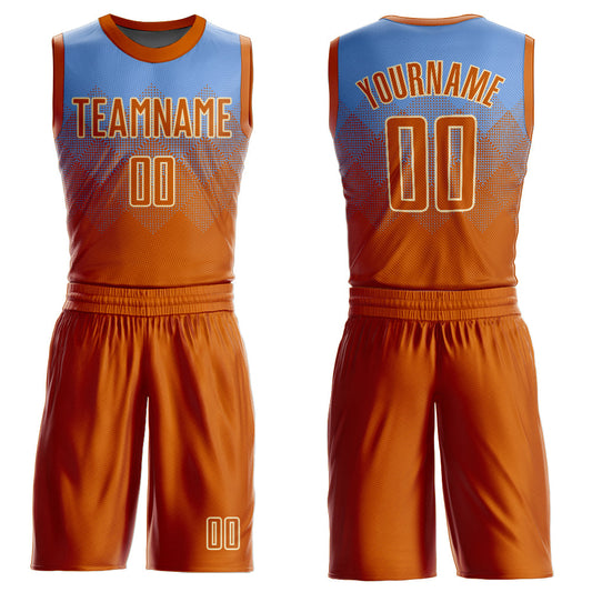 Custom Light Blue Texas Orange-Cream Round Neck Sublimation Basketball Suit Jersey - Sky-Custom