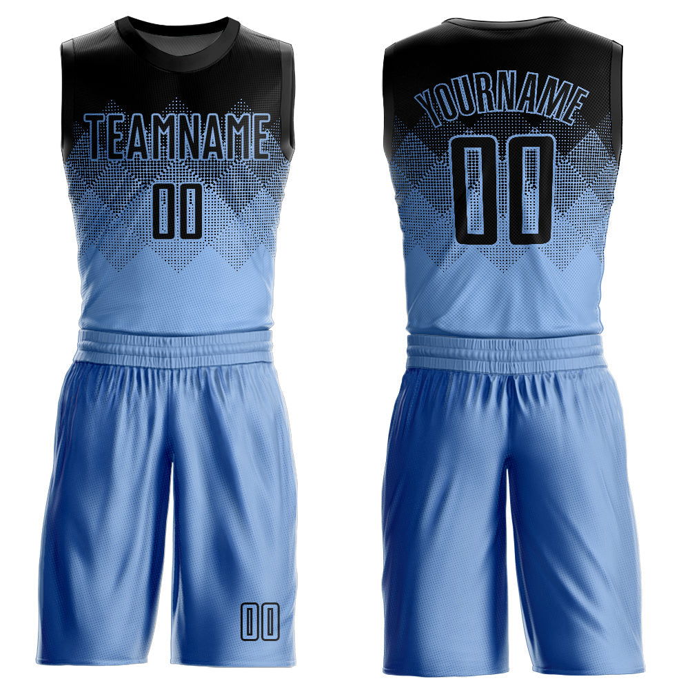 Custom Light Blue Black Round Neck Sublimation Basketball Suit Jersey - Sky-Custom