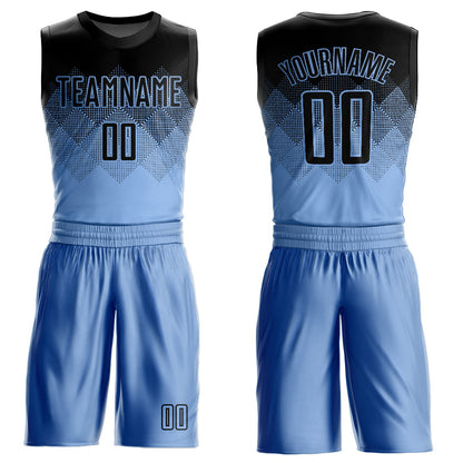 Custom Light Blue Black Round Neck Sublimation Basketball Suit Jersey - Sky-Custom