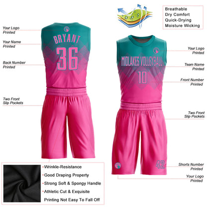Custom Teal Pink Round Neck Sublimation Basketball Suit Jersey - Sky-Custom
