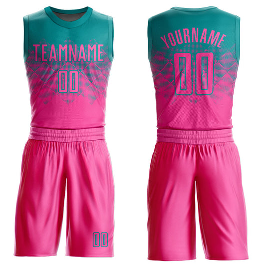 Custom Teal Pink Round Neck Sublimation Basketball Suit Jersey - Sky-Custom