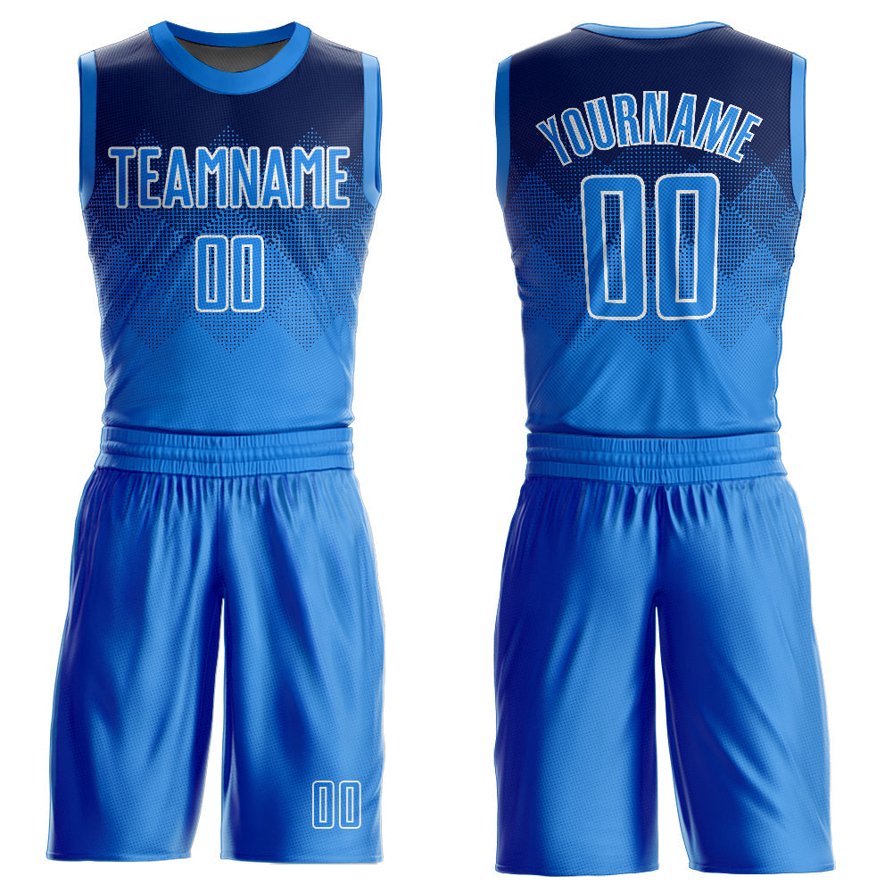 Custom Navy Powder Blue-White Round Neck Sublimation Basketball Suit Jersey - Sky-Custom