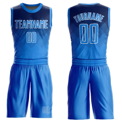 Custom Navy Powder Blue-White Round Neck Sublimation Basketball Suit Jersey - Sky-Custom