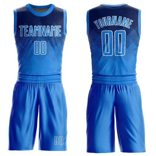 Custom Navy Powder Blue-White Round Neck Sublimation Basketball Suit Jersey - Sky-Custom