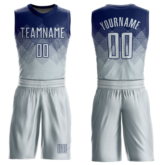 Custom Navy Silver Round Neck Sublimation Basketball Suit Jersey - Sky-Custom