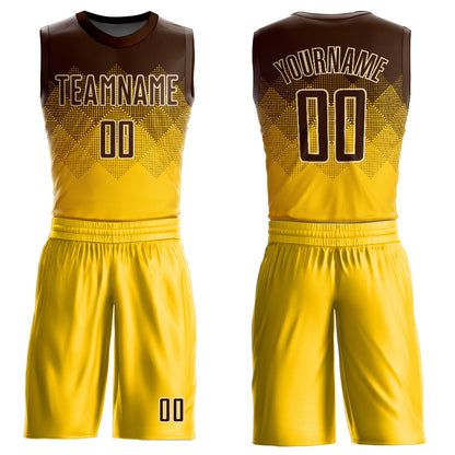 Custom Yellow Brown-Cream Round Neck Sublimation Basketball Suit Jersey - Sky-Custom