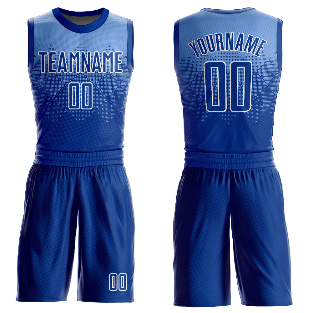 Custom Light Blue Royal-White Round Neck Sublimation Basketball Suit Jersey - Sky-Custom