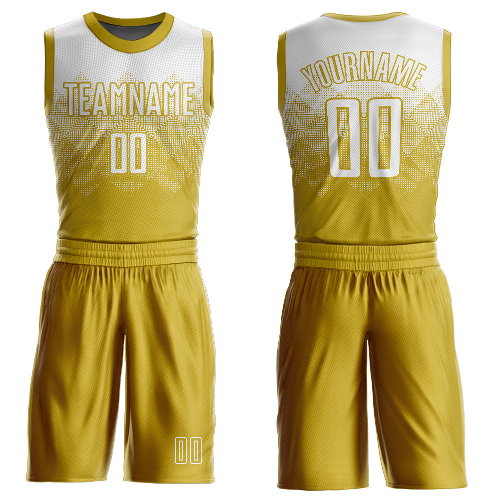 Custom Old Gold White Round Neck Sublimation Basketball Suit Jersey - Sky-Custom