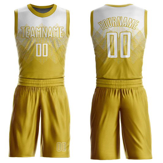 Custom Old Gold White Round Neck Sublimation Basketball Suit Jersey - Sky-Custom