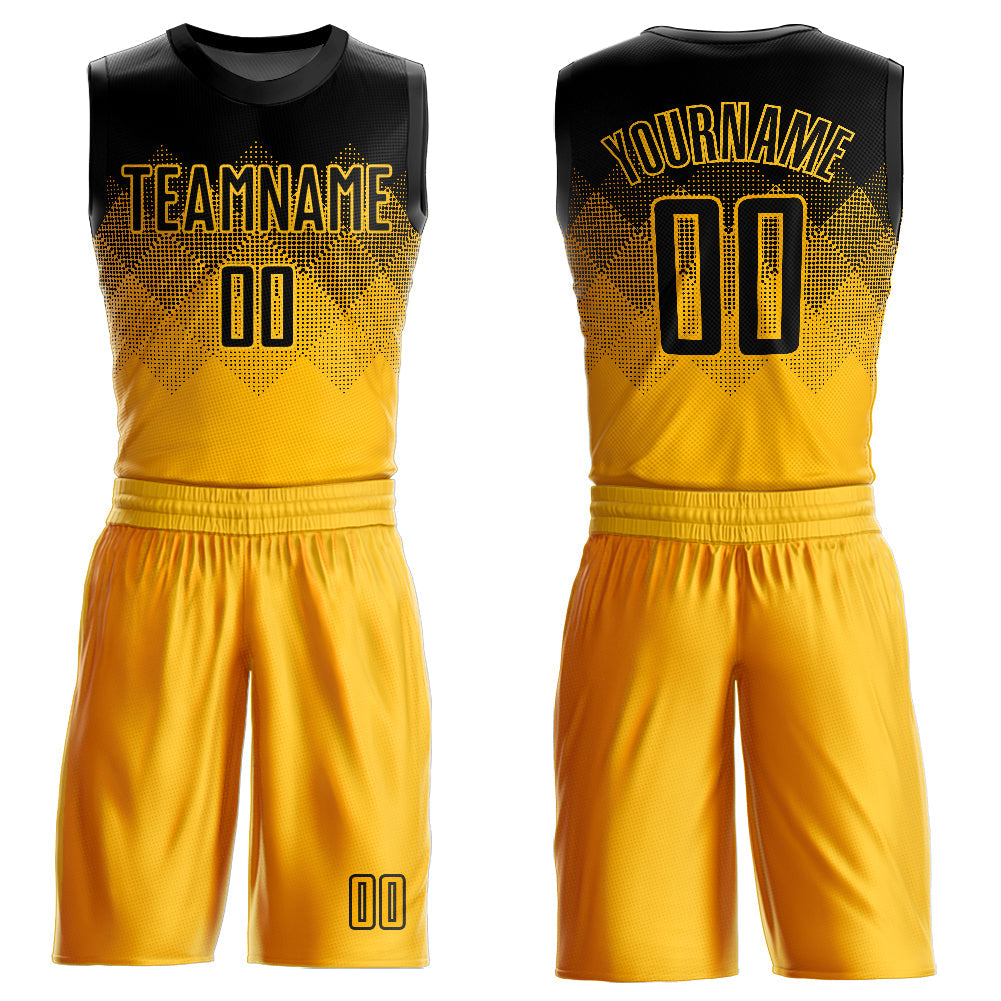 Custom Yellow Black Round Neck Sublimation Basketball Suit Jersey - Sky-Custom