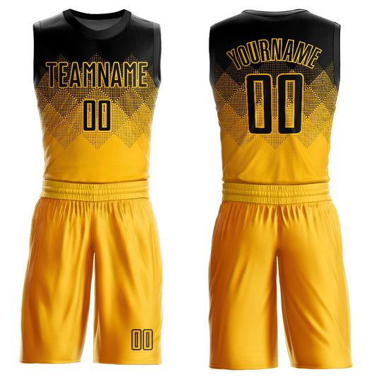 Custom Yellow Black Round Neck Sublimation Basketball Suit Jersey - Sky-Custom