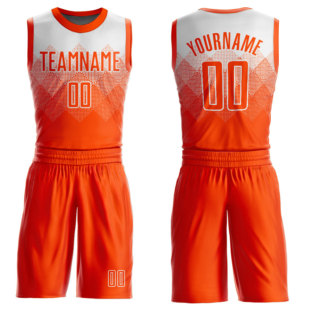 Custom White Orange Round Neck Sublimation Basketball Suit Jersey - Sky-Custom