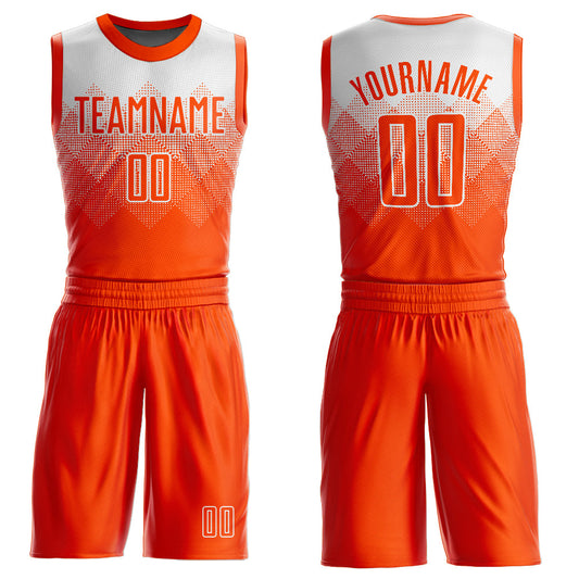 Custom White Orange Round Neck Sublimation Basketball Suit Jersey - Sky-Custom