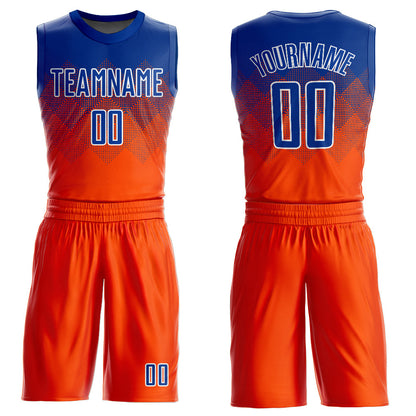Custom Orange Royal-White Round Neck Sublimation Basketball Suit Jersey - Sky-Custom