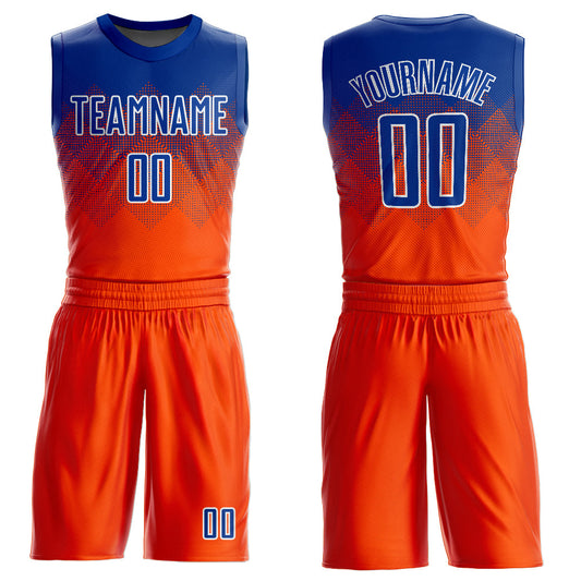 Custom Orange Royal-White Round Neck Sublimation Basketball Suit Jersey - Sky-Custom