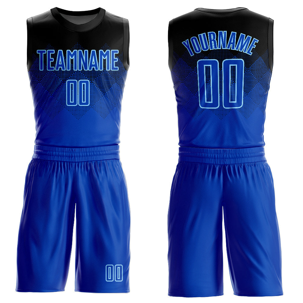 Custom Black Royal-Light Blue Round Neck Sublimation Basketball Suit Jersey - Sky-Custom