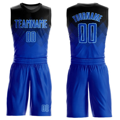 Custom Black Royal-Light Blue Round Neck Sublimation Basketball Suit Jersey - Sky-Custom