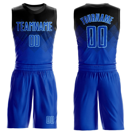 Custom Black Royal-Light Blue Round Neck Sublimation Basketball Suit Jersey - Sky-Custom
