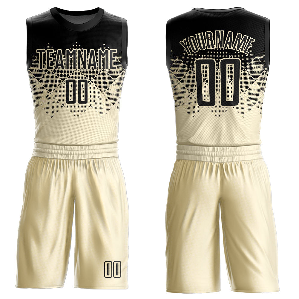 Custom Cream Black Round Neck Sublimation Basketball Suit Jersey - Sky-Custom
